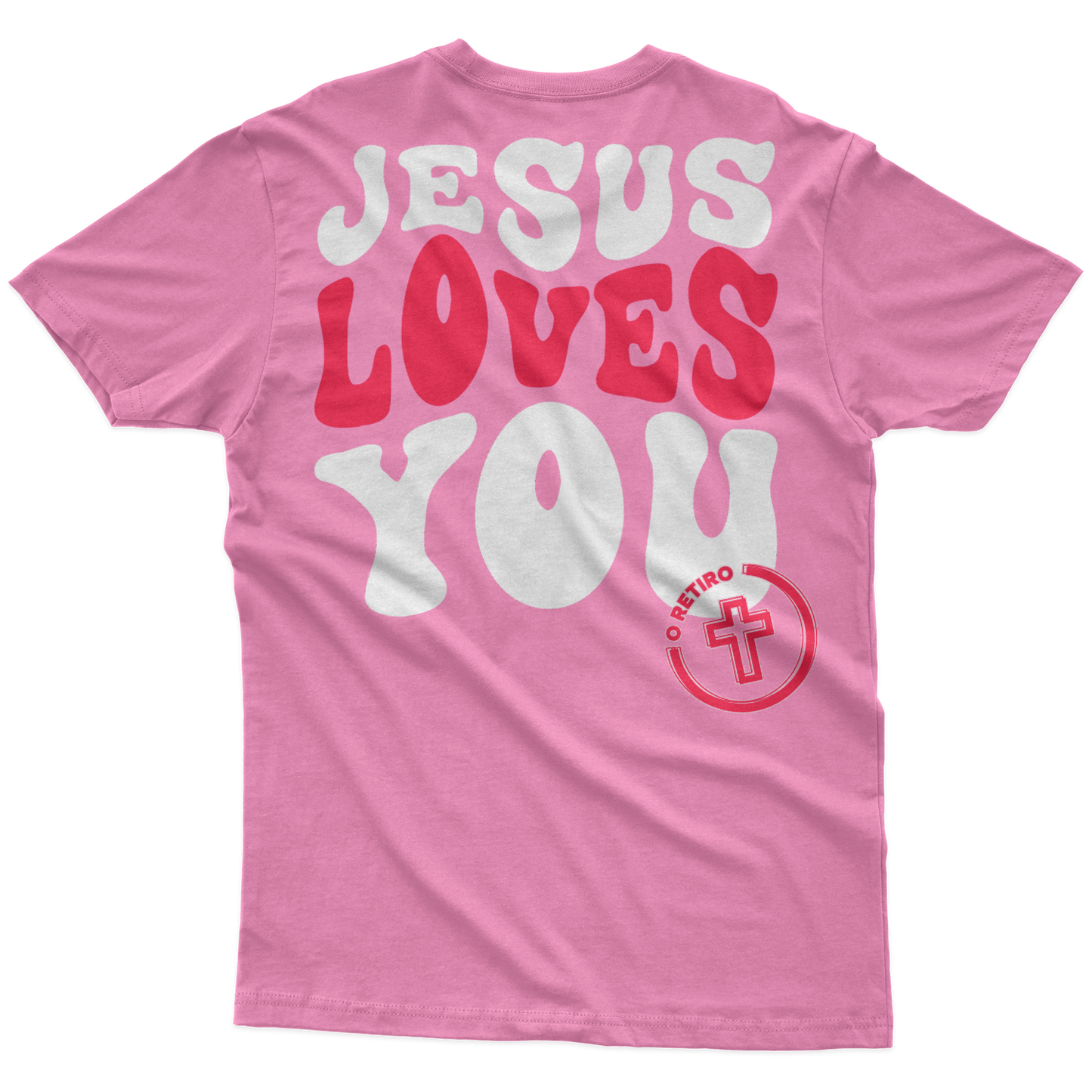 CAMISETA ADULTO UNISSEX JESUS LOVES ROSA 01 - O RETIRO