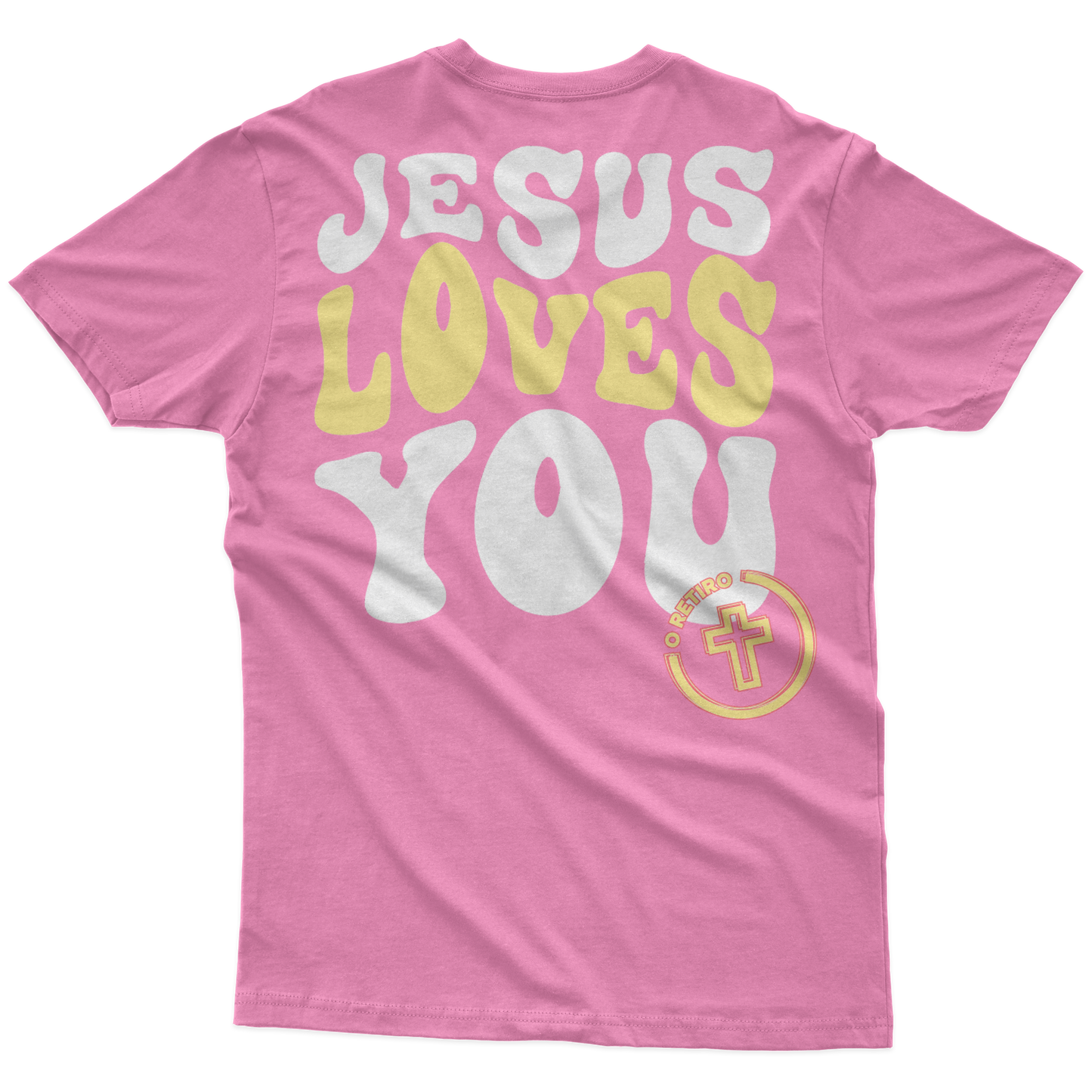 CAMISETA ADULTO UNISSEX JESUS LOVES ROSA 02- O RETIRO