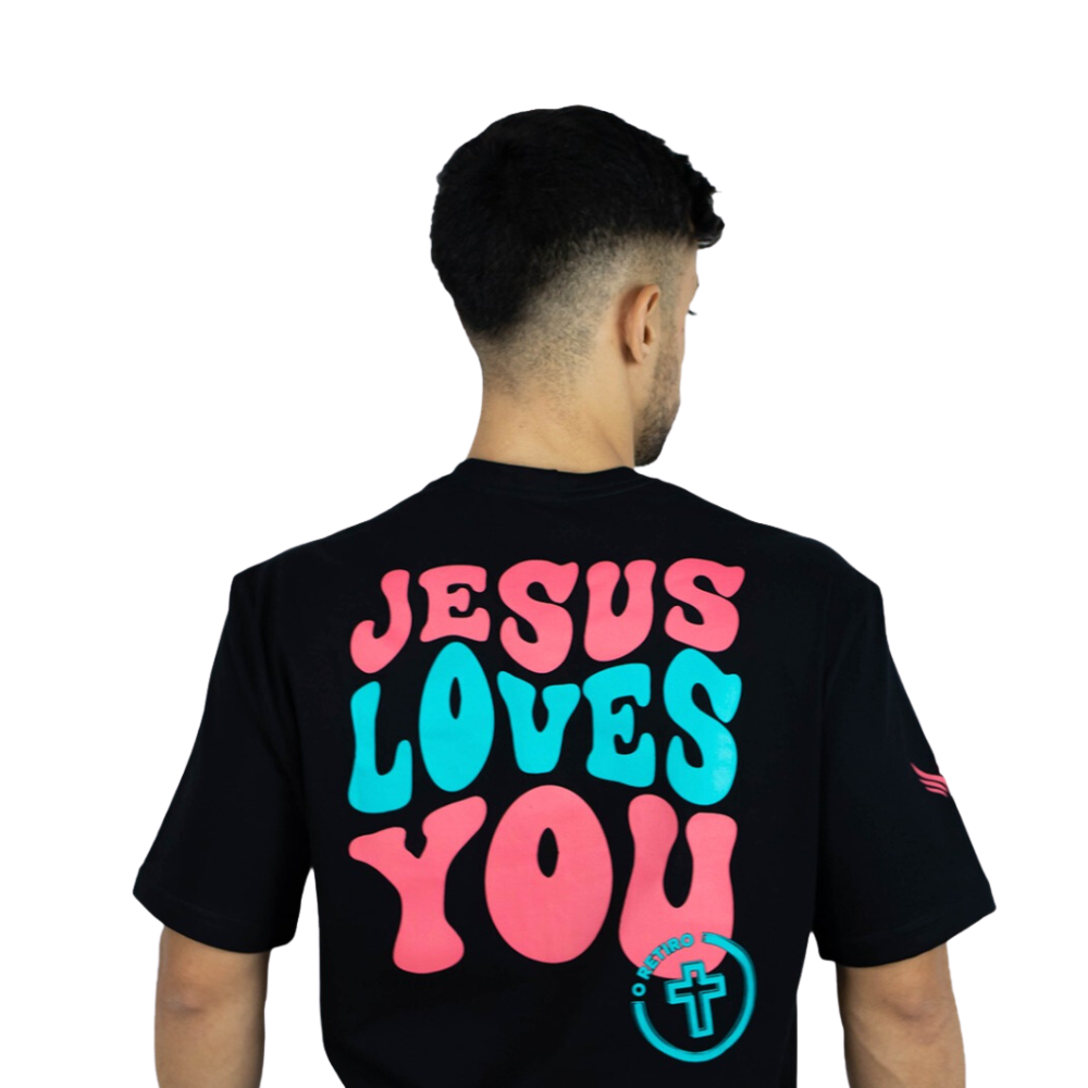 CAMISETA JESUS LOVES YOU PRETA - O RETIRO