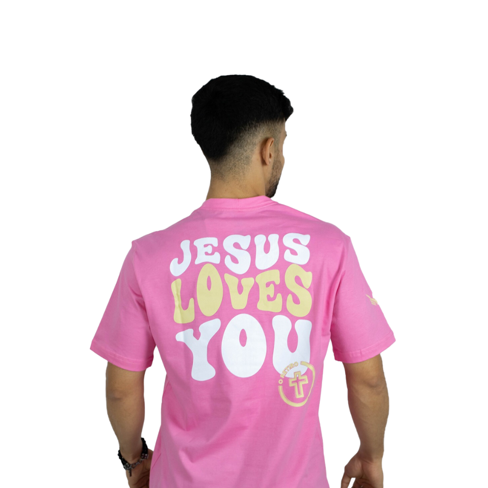 CAMISETA ADULTO UNISSEX JESUS LOVES ROSA 02- O RETIRO