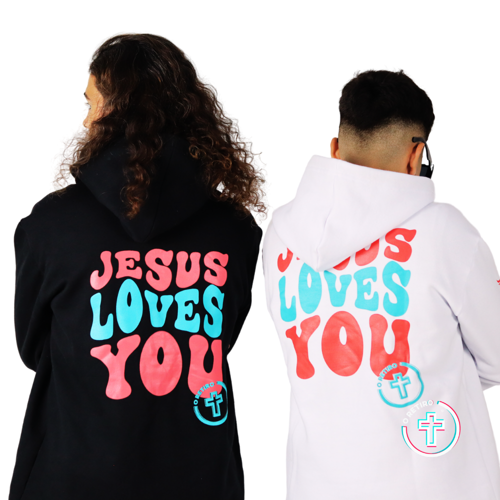 MOLETOM ADULTO UNISSEX PRETO JESUS LOVES YOU