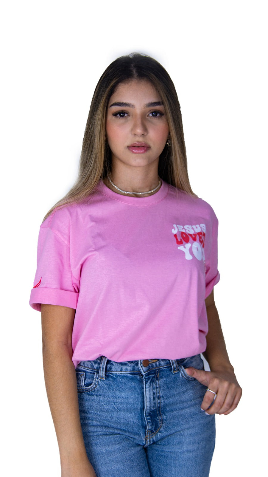 CAMISETA ADULTO UNISSEX JESUS LOVES ROSA 01 - O RETIRO