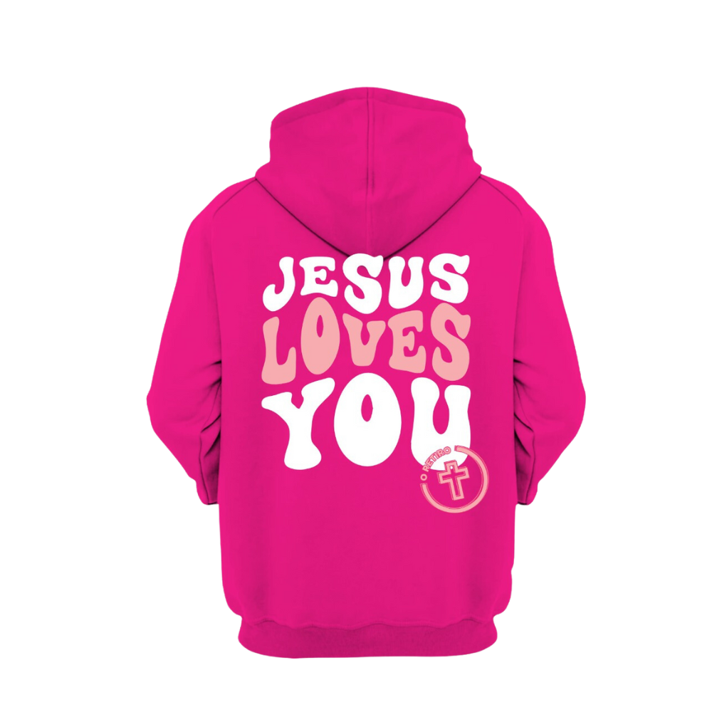 MOLETOM UNISSEX PINK JESUS LOVES YOU