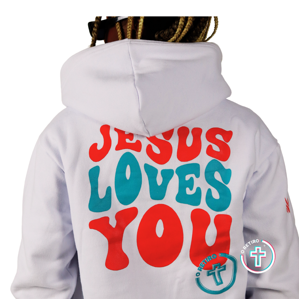 MOLETOM ADULTO BRANCO JESUS LOVES YOU